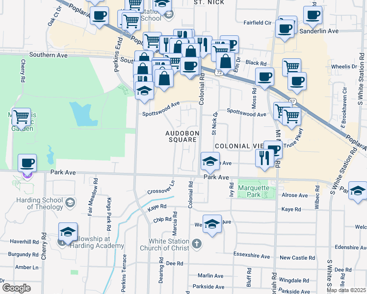 map of restaurants, bars, coffee shops, grocery stores, and more near 809 Creekside Drive in Memphis