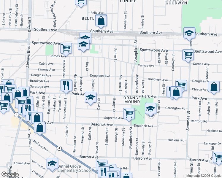 map of restaurants, bars, coffee shops, grocery stores, and more near 845 Baltimore Street in Memphis