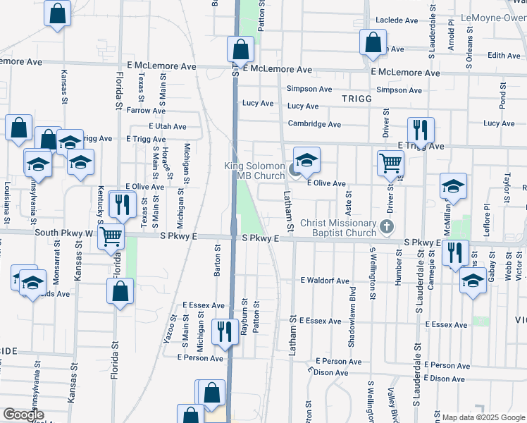 map of restaurants, bars, coffee shops, grocery stores, and more near 261 Bullington Avenue in Memphis