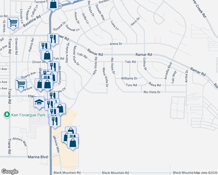 map of restaurants, bars, coffee shops, grocery stores, and more near 1720 Mesa Vista Drive in Bullhead City