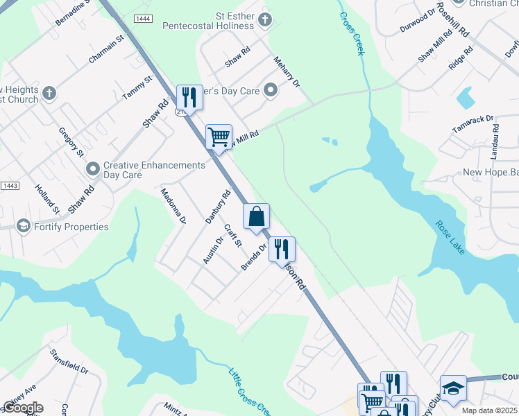 map of restaurants, bars, coffee shops, grocery stores, and more near 5106 Murchison Road in Fayetteville