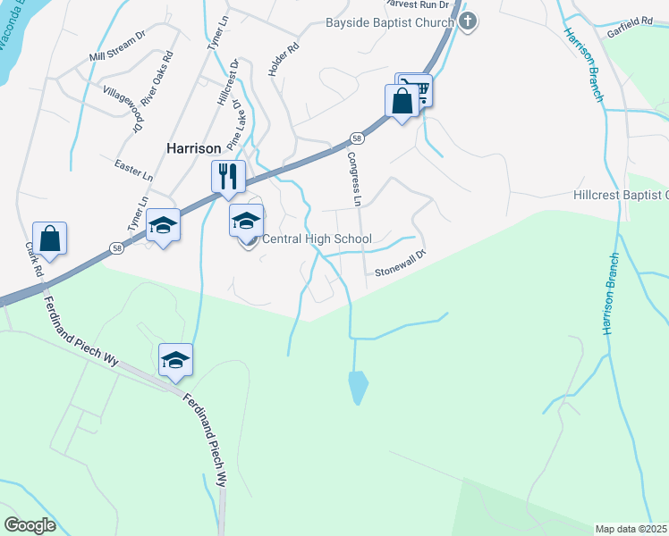 map of restaurants, bars, coffee shops, grocery stores, and more near 5905 Fort Sumter Drive in Harrison