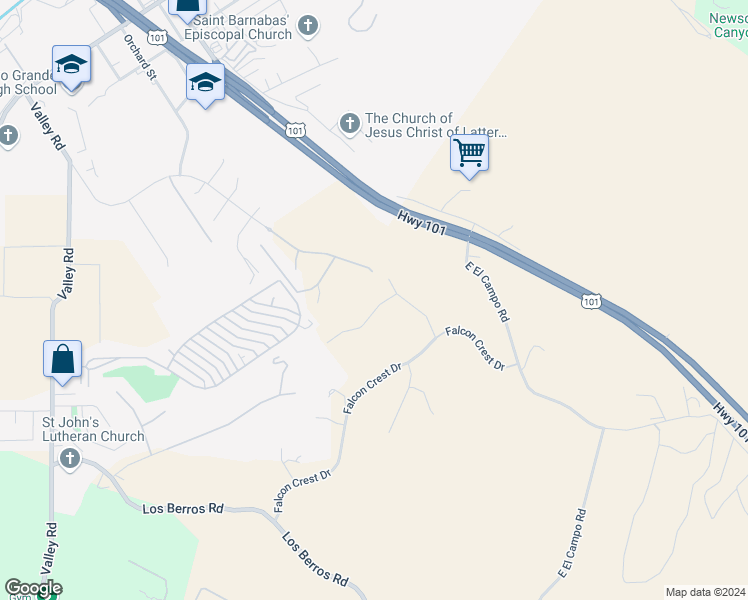 map of restaurants, bars, coffee shops, grocery stores, and more near 2775 Coast View Drive in Arroyo Grande
