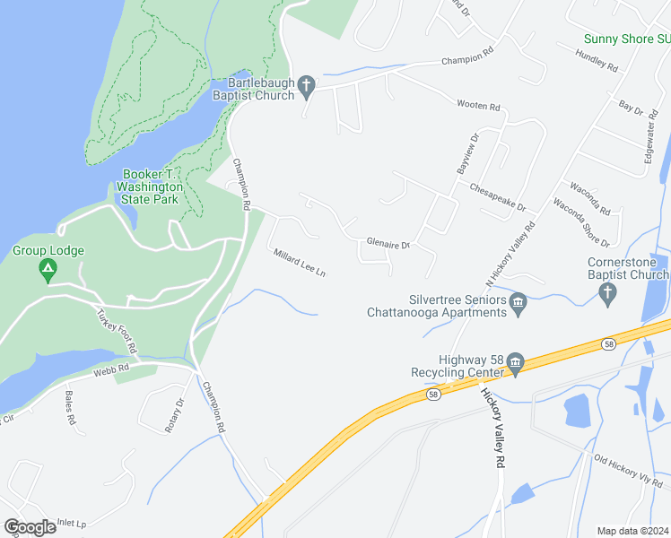 map of restaurants, bars, coffee shops, grocery stores, and more near 8881 Millard Lee Lane in Chattanooga