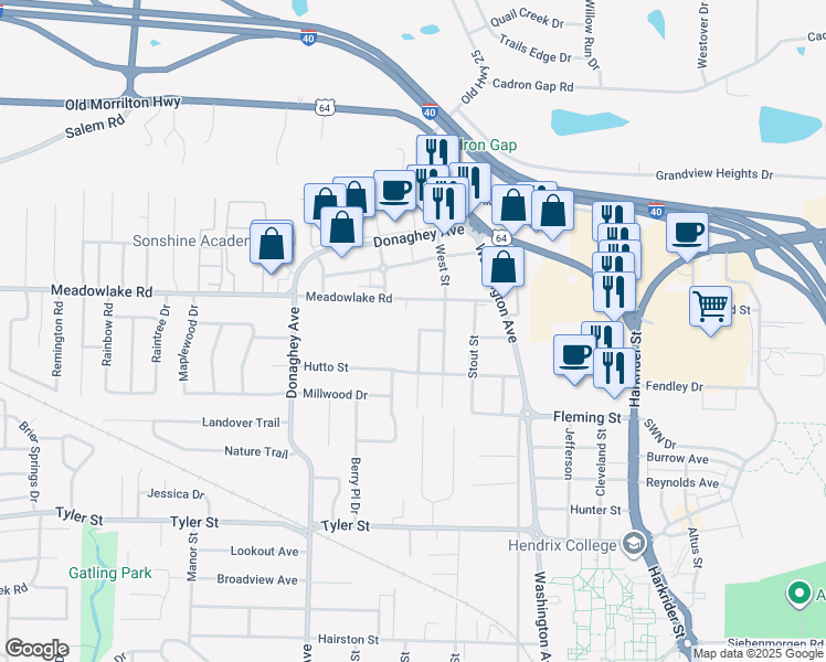 map of restaurants, bars, coffee shops, grocery stores, and more near 1 Susan Lane in Conway