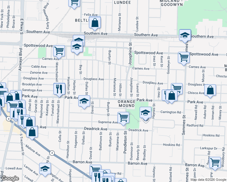 map of restaurants, bars, coffee shops, grocery stores, and more near 843 Marianna Street in Memphis