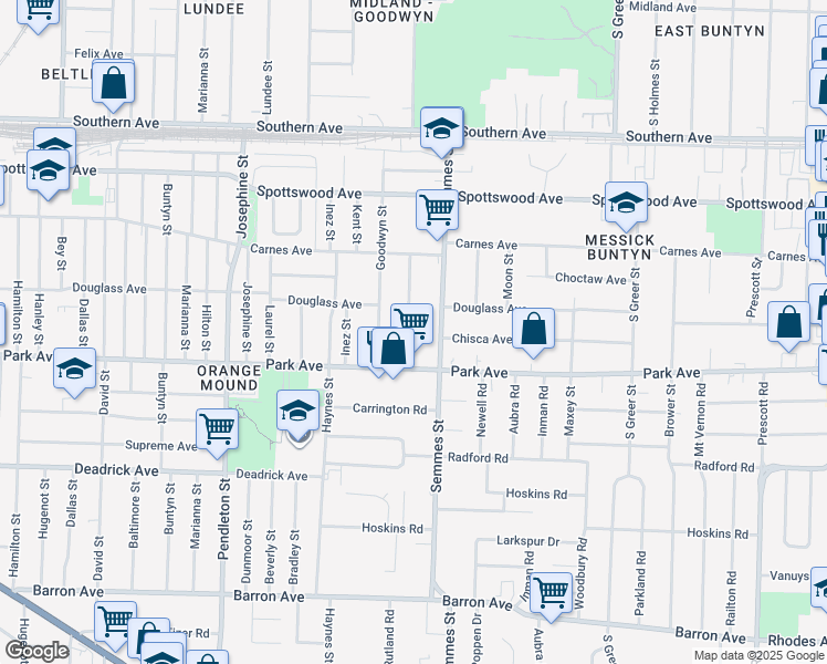 map of restaurants, bars, coffee shops, grocery stores, and more near 842 Carson Street in Memphis