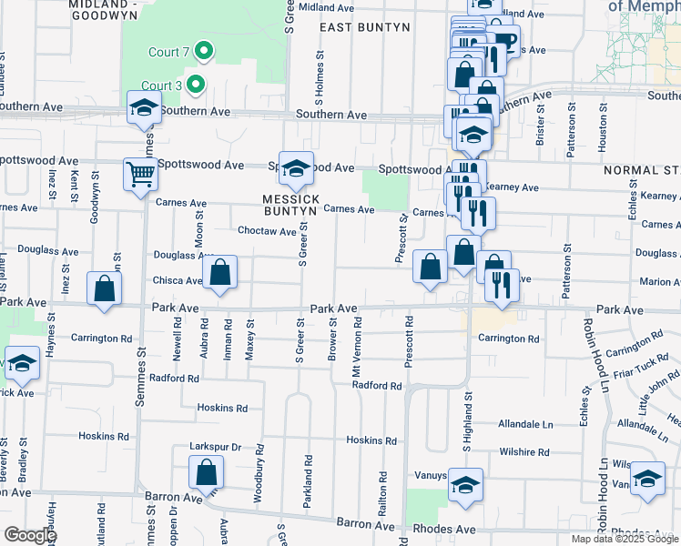 map of restaurants, bars, coffee shops, grocery stores, and more near 826 Brower Street in Memphis