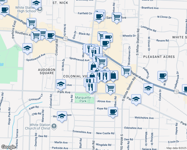 map of restaurants, bars, coffee shops, grocery stores, and more near 770 Truse Parkway in Memphis
