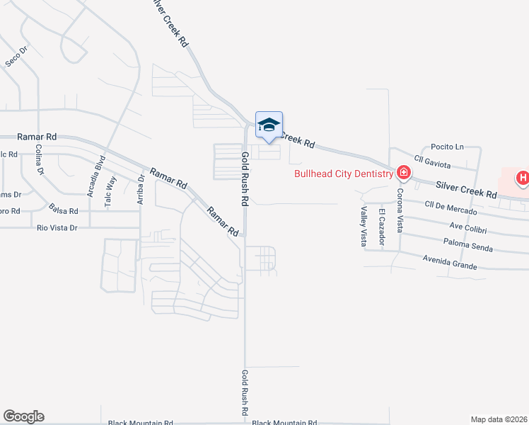 map of restaurants, bars, coffee shops, grocery stores, and more near 1674 Gold Rush Road in Bullhead City