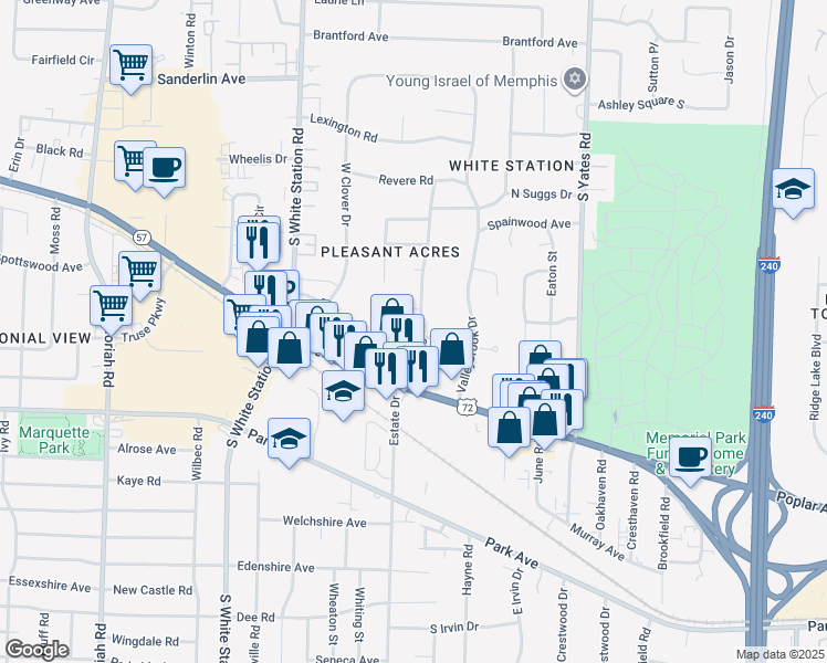 map of restaurants, bars, coffee shops, grocery stores, and more near 798 West Suggs Drive in Memphis