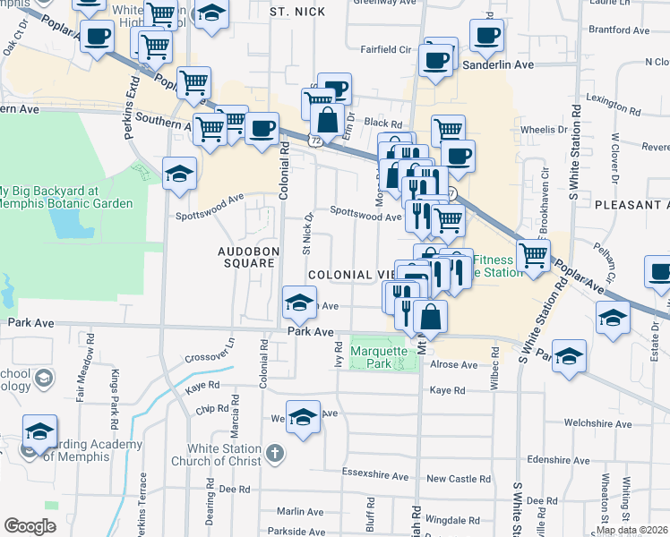 map of restaurants, bars, coffee shops, grocery stores, and more near 800 Berry Road in Memphis