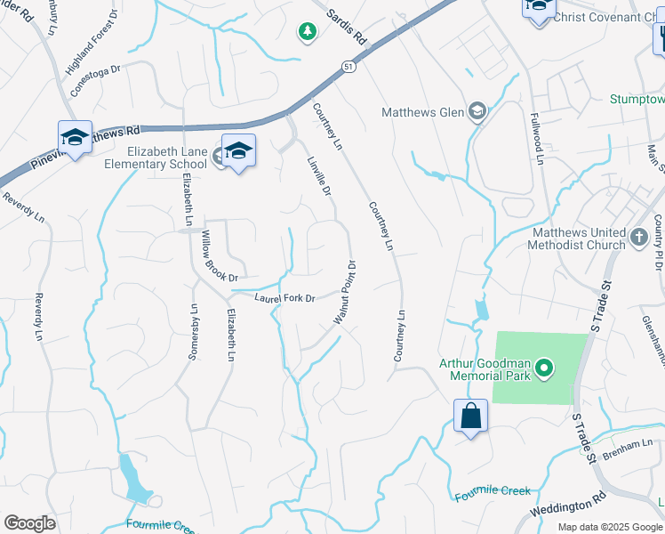 map of restaurants, bars, coffee shops, grocery stores, and more near 318 Southern Cross Lane in Matthews