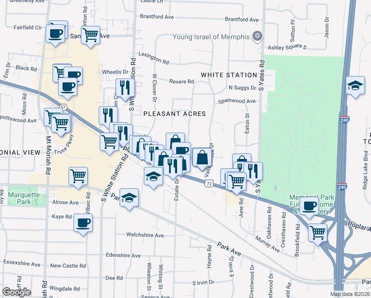 map of restaurants, bars, coffee shops, grocery stores, and more near 798 West Suggs Drive in Memphis
