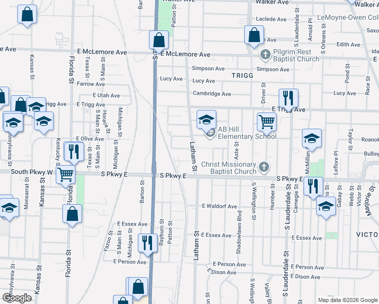map of restaurants, bars, coffee shops, grocery stores, and more near 296 Bond Avenue in Memphis