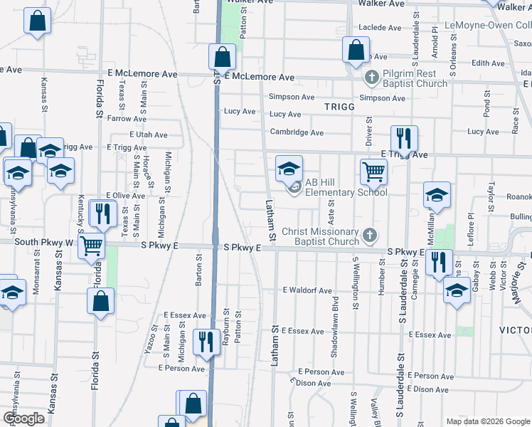 map of restaurants, bars, coffee shops, grocery stores, and more near 296 Bond Avenue in Memphis