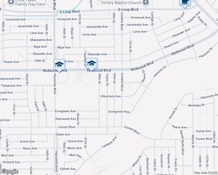 map of restaurants, bars, coffee shops, grocery stores, and more near 19848 Taylor Street in California City