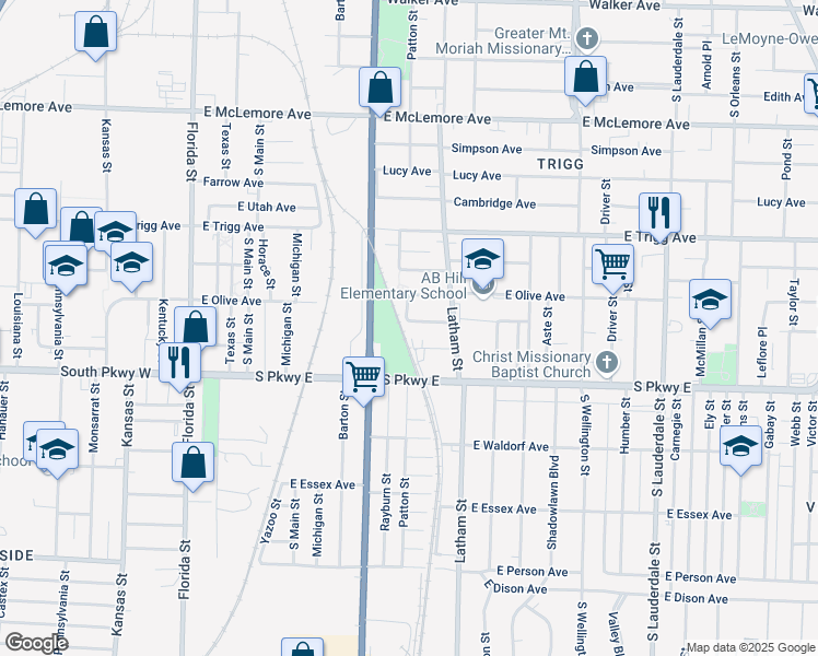 map of restaurants, bars, coffee shops, grocery stores, and more near 261 Bullington Avenue in Memphis