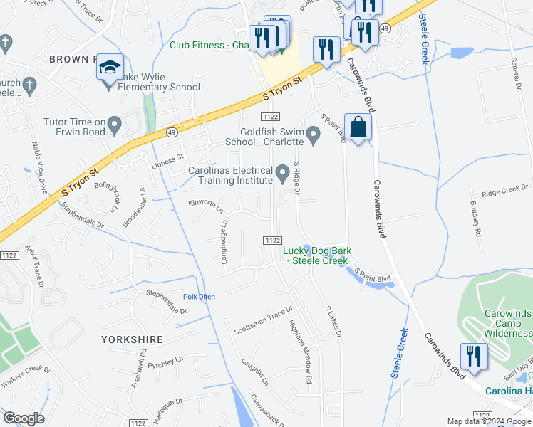 map of restaurants, bars, coffee shops, grocery stores, and more near 11200 Longhedge Lane in Charlotte