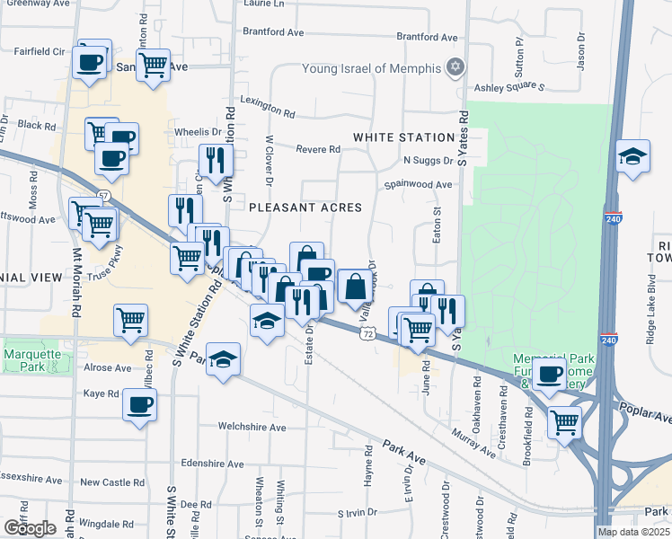 map of restaurants, bars, coffee shops, grocery stores, and more near 798 West Suggs Drive in Memphis