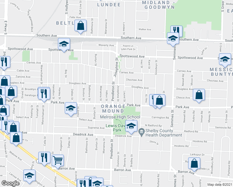 map of restaurants, bars, coffee shops, grocery stores, and more near 839 Laurel Street in Memphis