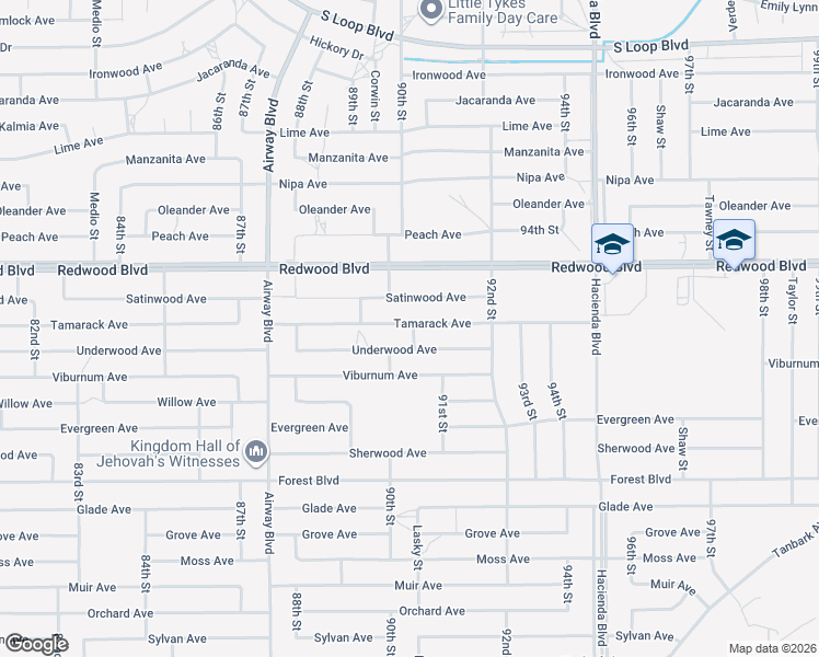 map of restaurants, bars, coffee shops, grocery stores, and more near Tamarack Avenue in California City