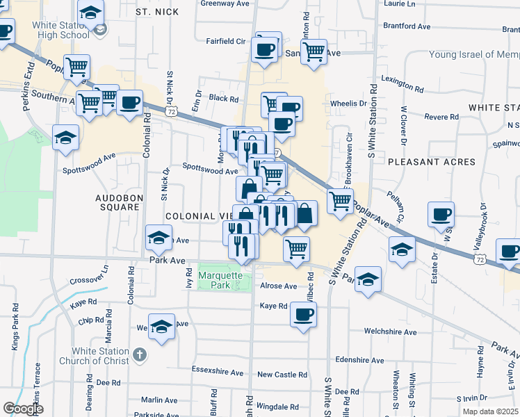 map of restaurants, bars, coffee shops, grocery stores, and more near 770 Truse Parkway in Memphis