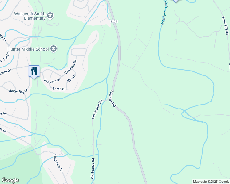map of restaurants, bars, coffee shops, grocery stores, and more near 5704 Hunter Road in Ooltewah