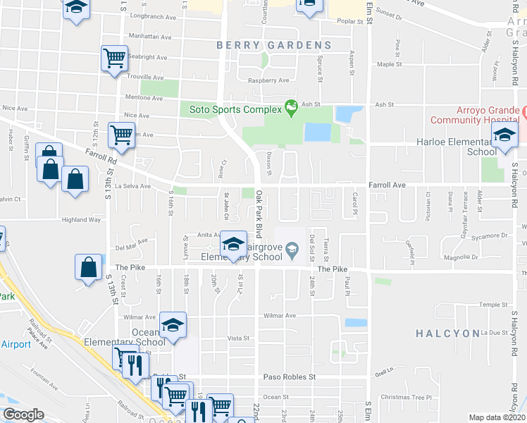 map of restaurants, bars, coffee shops, grocery stores, and more near 1164 Monaco Court in Grover Beach