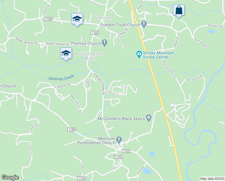 map of restaurants, bars, coffee shops, grocery stores, and more near Addington Place in Franklin