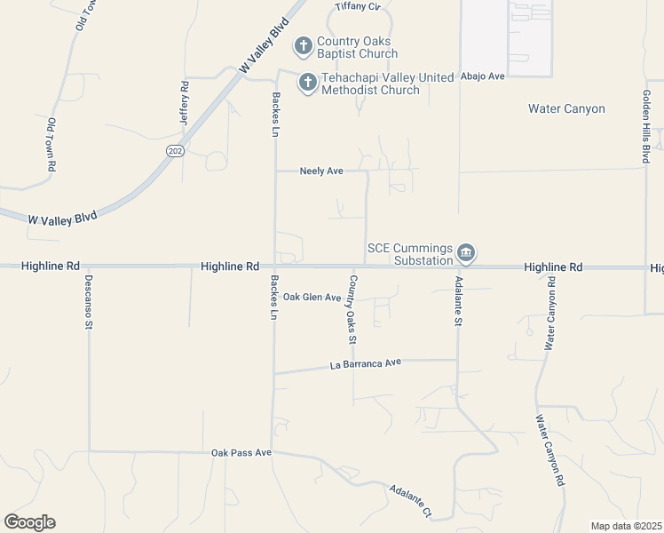 map of restaurants, bars, coffee shops, grocery stores, and more near 20851 Oak Glen Avenue in Tehachapi