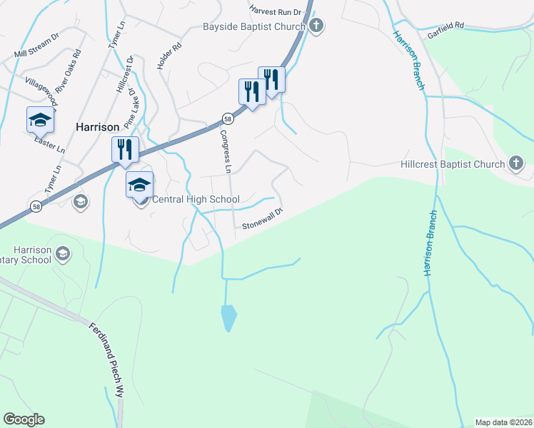map of restaurants, bars, coffee shops, grocery stores, and more near 5882 Stonewall Drive in Harrison