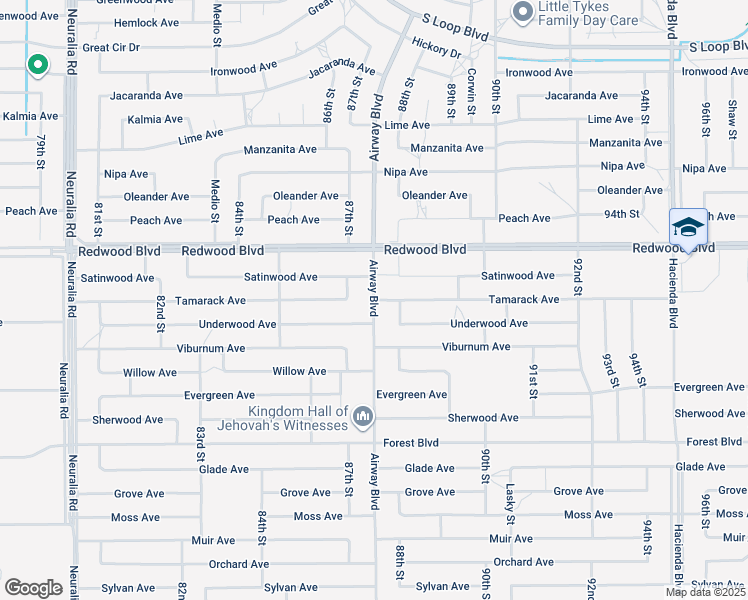 map of restaurants, bars, coffee shops, grocery stores, and more near Tamarack Avenue in California City