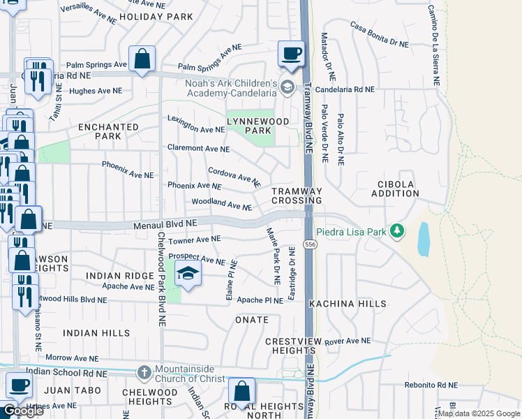 map of restaurants, bars, coffee shops, grocery stores, and more near in Albuquerque