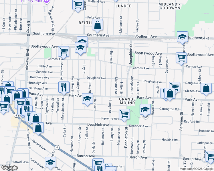map of restaurants, bars, coffee shops, grocery stores, and more near 845 Baltimore Street in Memphis