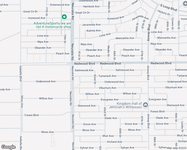 map of restaurants, bars, coffee shops, grocery stores, and more near Tamarack Avenue in California City
