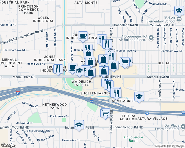 map of restaurants, bars, coffee shops, grocery stores, and more near in Albuquerque