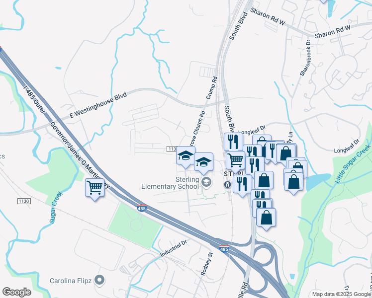 map of restaurants, bars, coffee shops, grocery stores, and more near 9416 China Grove Church Road in Pineville