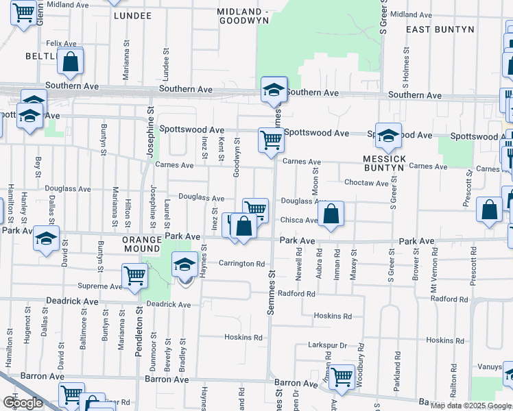 map of restaurants, bars, coffee shops, grocery stores, and more near 842 Carson Street in Memphis