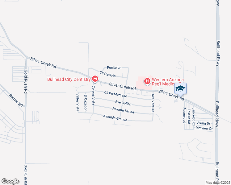 map of restaurants, bars, coffee shops, grocery stores, and more near 2679 Avenue Colibri in Bullhead City