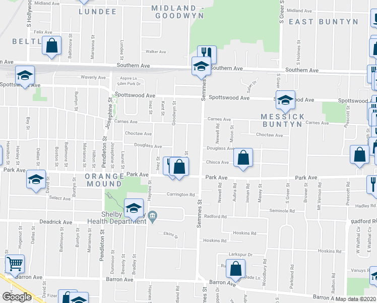 map of restaurants, bars, coffee shops, grocery stores, and more near 842 Carson Street in Memphis