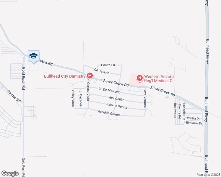 map of restaurants, bars, coffee shops, grocery stores, and more near 2679 Avenue Colibri in Bullhead City