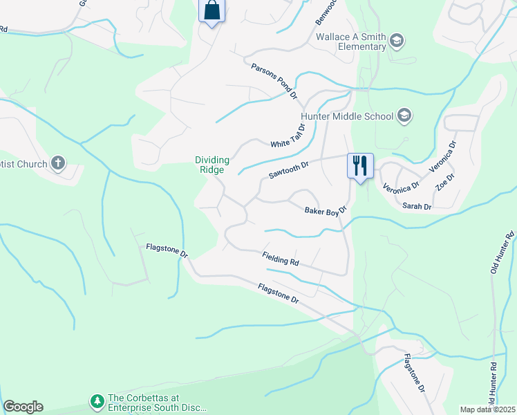 map of restaurants, bars, coffee shops, grocery stores, and more near 6507 Burl Lane in Ooltewah