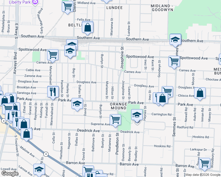 map of restaurants, bars, coffee shops, grocery stores, and more near 843 Marianna Street in Memphis
