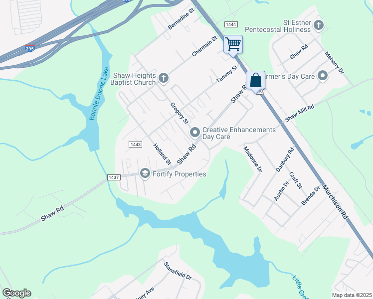 map of restaurants, bars, coffee shops, grocery stores, and more near 1431 Shaw Road in Fayetteville