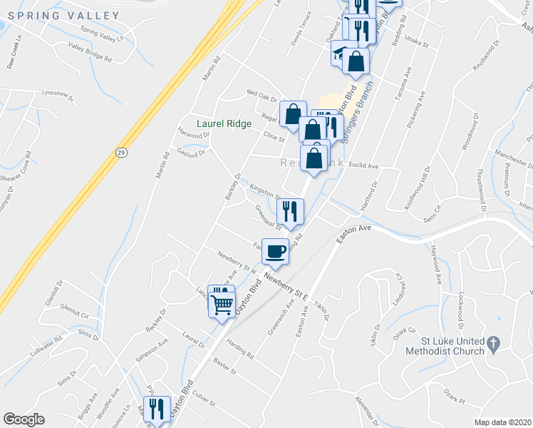 map of restaurants, bars, coffee shops, grocery stores, and more near 113 Greenleaf Street in Chattanooga