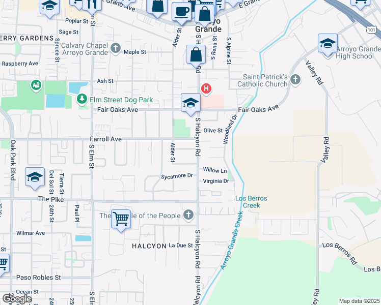 map of restaurants, bars, coffee shops, grocery stores, and more near 919 Farroll Avenue in Arroyo Grande