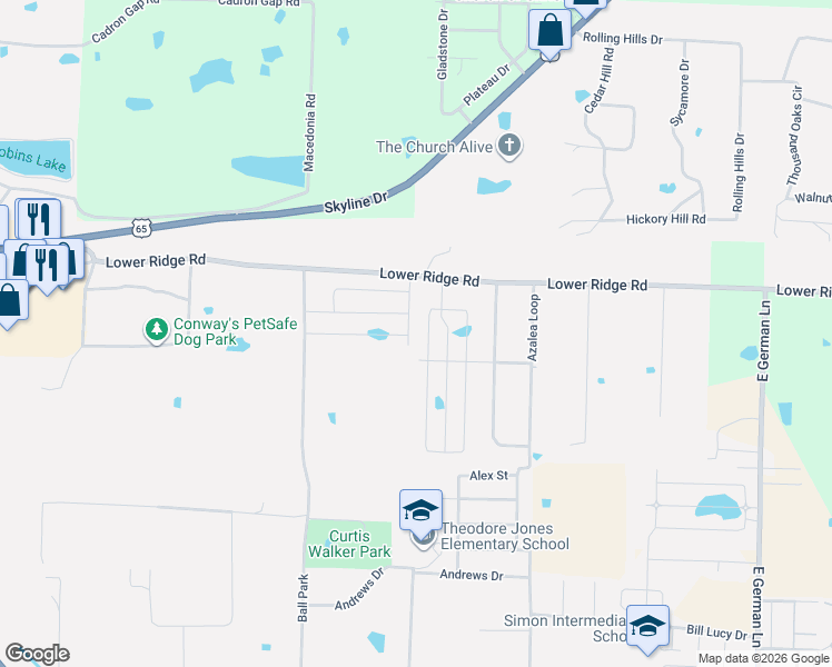 map of restaurants, bars, coffee shops, grocery stores, and more near 2245 Eldridge Lane in Conway
