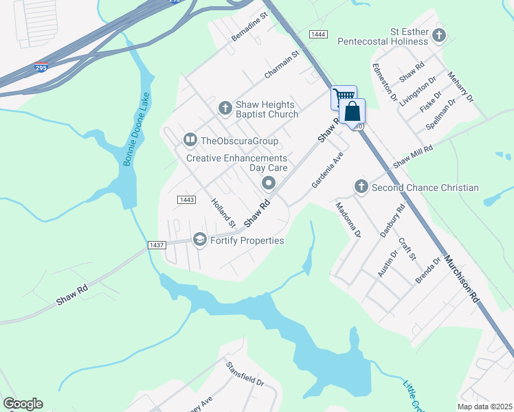 map of restaurants, bars, coffee shops, grocery stores, and more near 1431 Shaw Road in Fayetteville