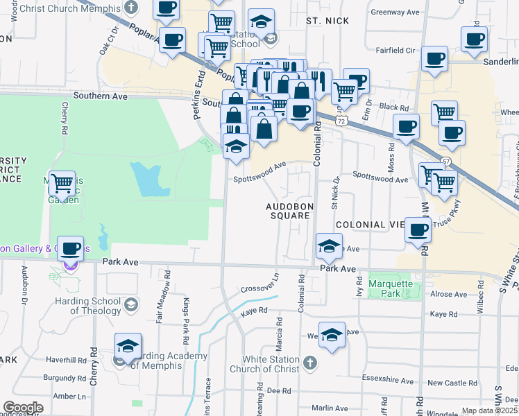 map of restaurants, bars, coffee shops, grocery stores, and more near 755 Crossover Ln in Memphis